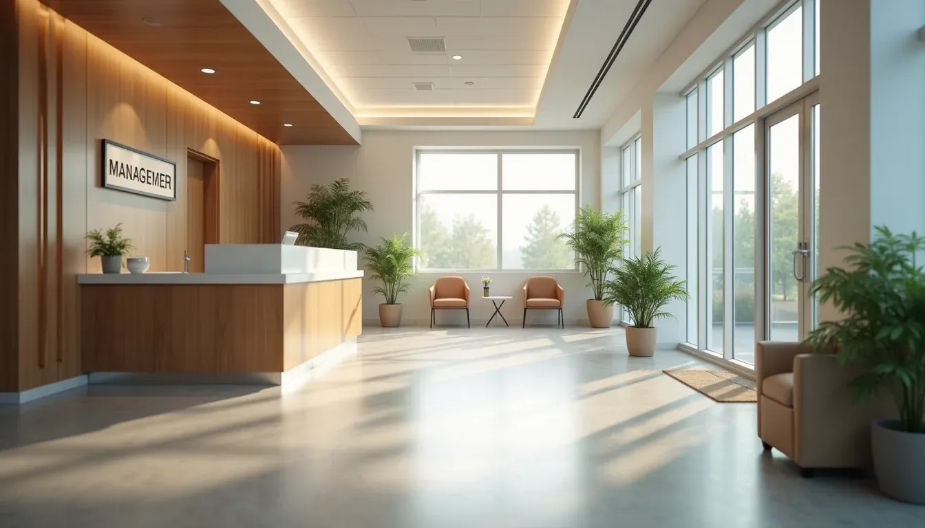 High angle view of a calm and welcoming pain management clinic reception area