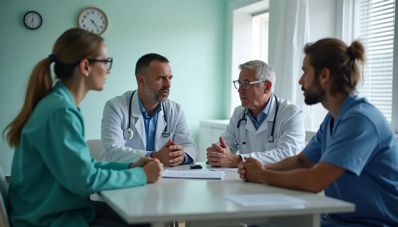 High angle view of a multidisciplinary pain management team discussing patient care