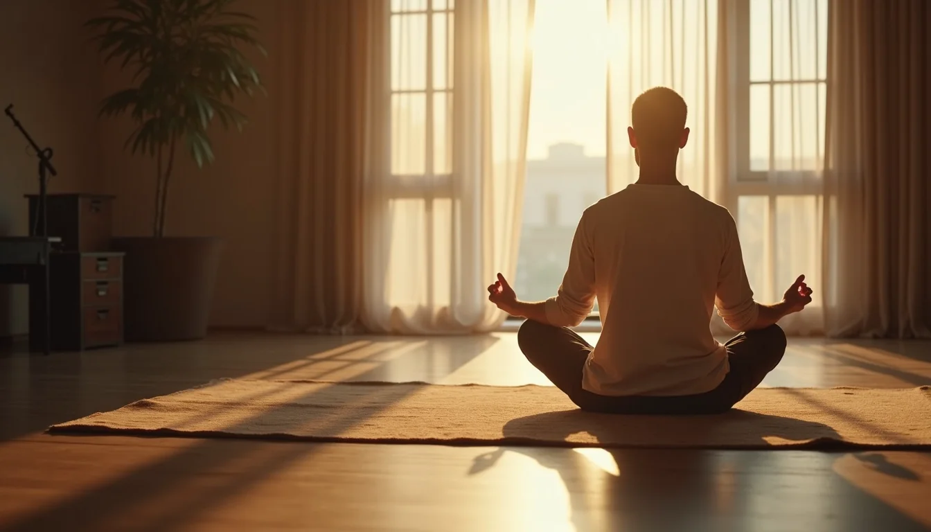 Close-up view of a person meditating in a quiet room