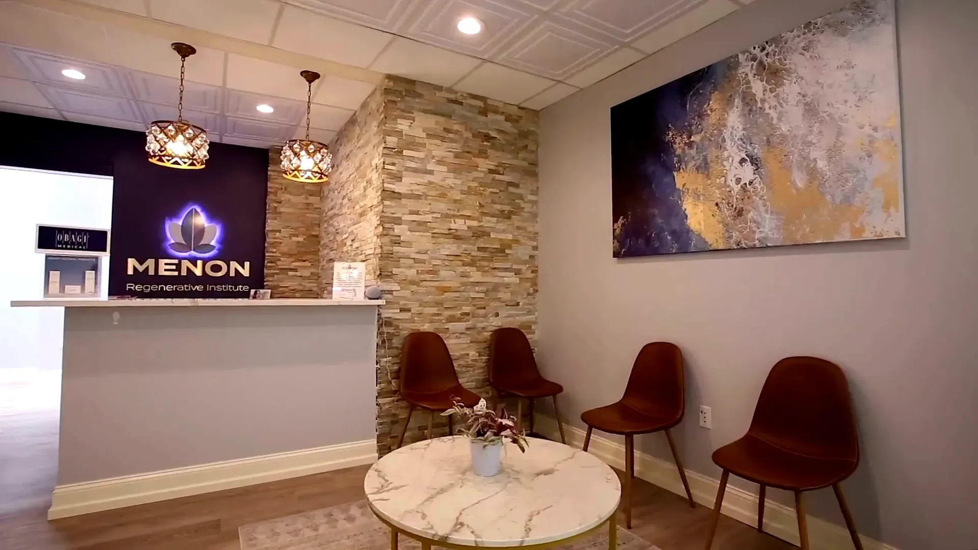 Reception and waiting area at Menon Regenerative Institute in Millburn NJ